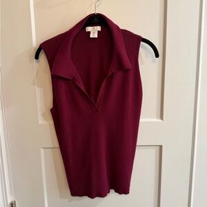 Halston Heritage Ribbed Top in Deep Red
